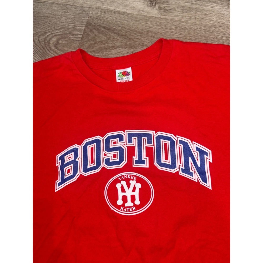 Fruit of the Loom Boston Yankee Hater Red Graphic T-Shirt Mens XL Heavy Cotton